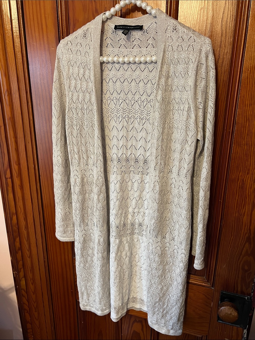 White House Black Market Light Beige Open-Front Knit Cardigan